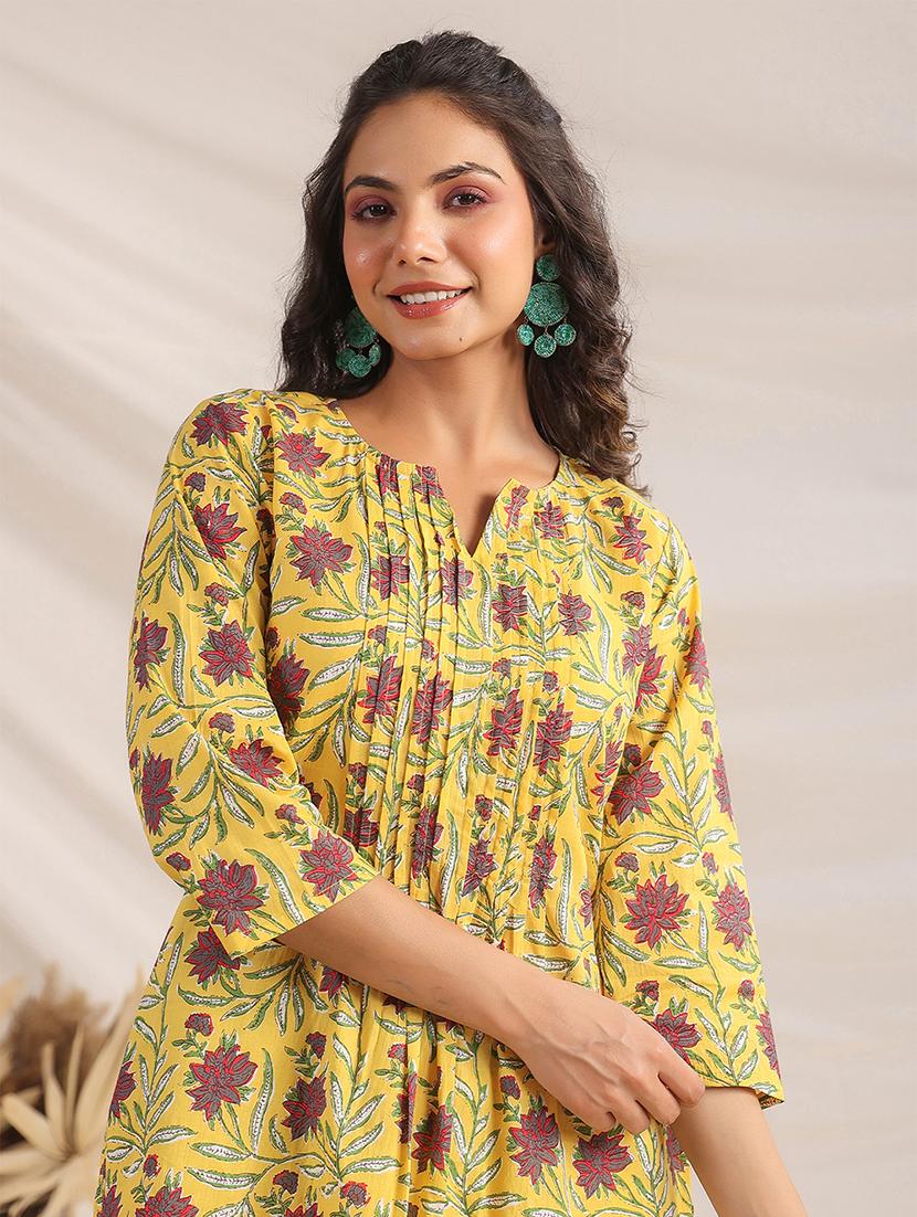 women yellow floral notch neck co-ord set - 21512861 - Standard Image - 4