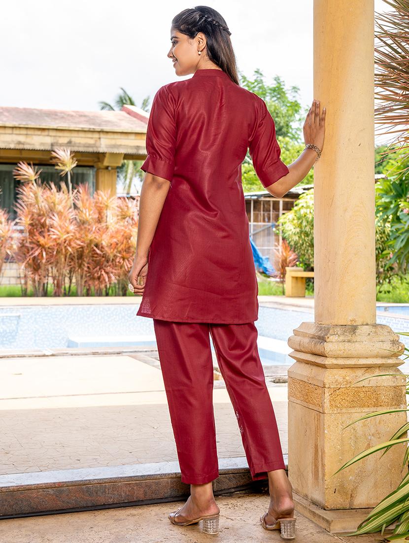 women maroon embroidered co-ord set - 21513365 - Standard Image - 4
