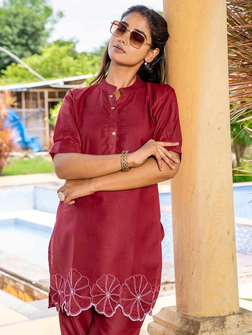 women maroon embroidered co-ord set - 21513365 - Zoom Image - 6