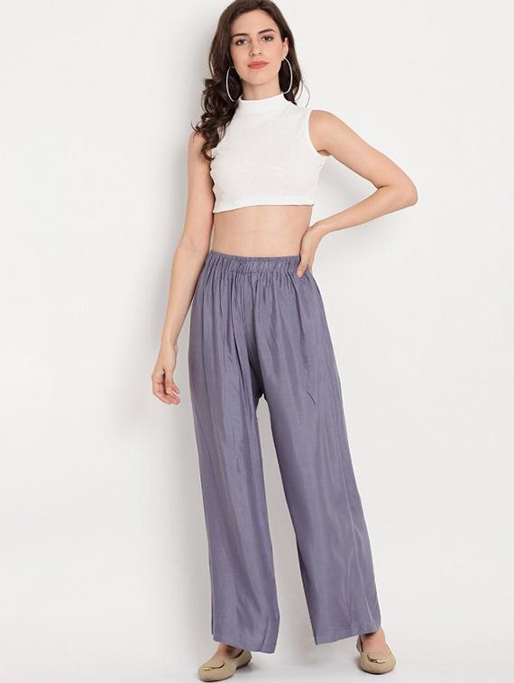 women grey rayon straight palazzo - 21513918 - Zoom Image - 2