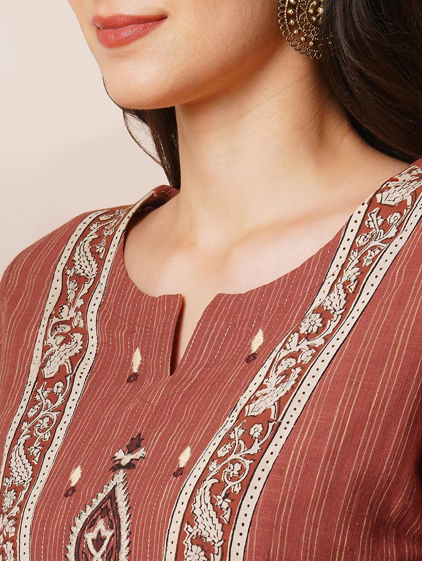 women brown notch neck straight kurta - 21521908 - Zoom Image - 5
