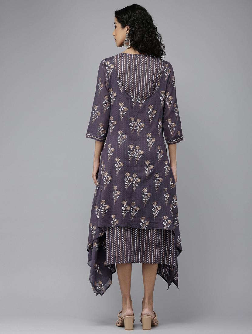 women purple ethnic motif printed layered kurta - 21521941 - Standard Image - 2