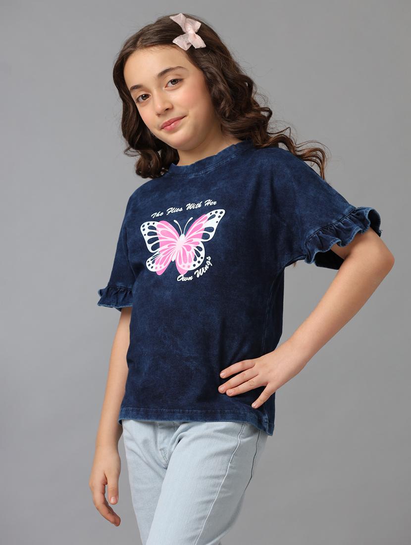 girls round neck graphic regular tee - 21549523 - Standard Image - 2