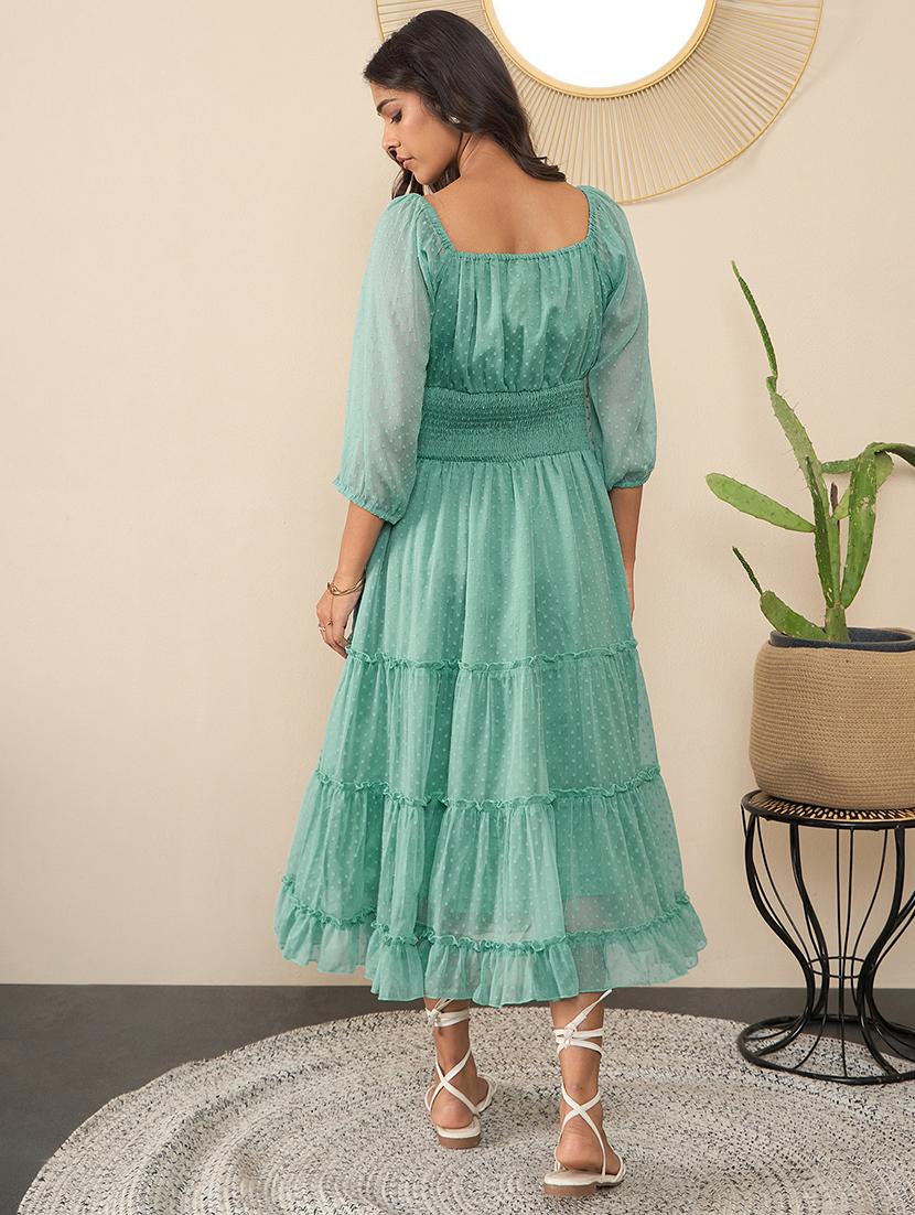 women self design three quarter sleeves tiered dress - 21551895 - Standard Image - 4