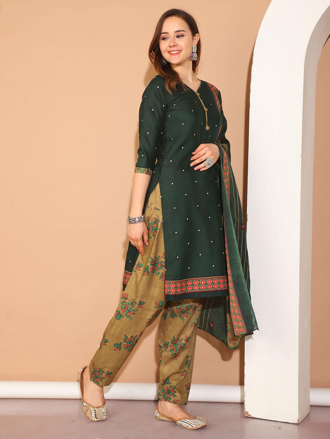 women printed three quarter sleeves suit set - 21558521 - Standard Image - 2