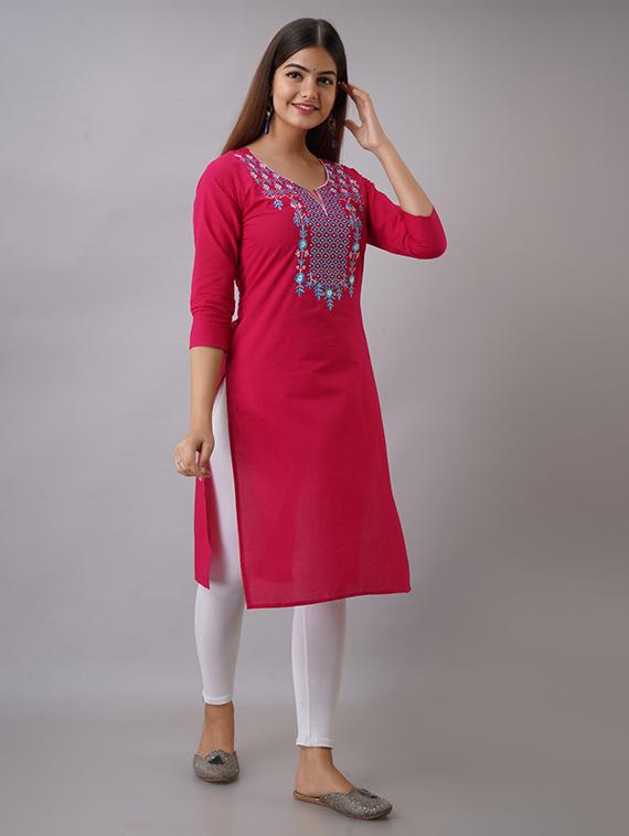 women yoke embroidered notch neck straight kurta - 21561809 - Zoom Image - 2