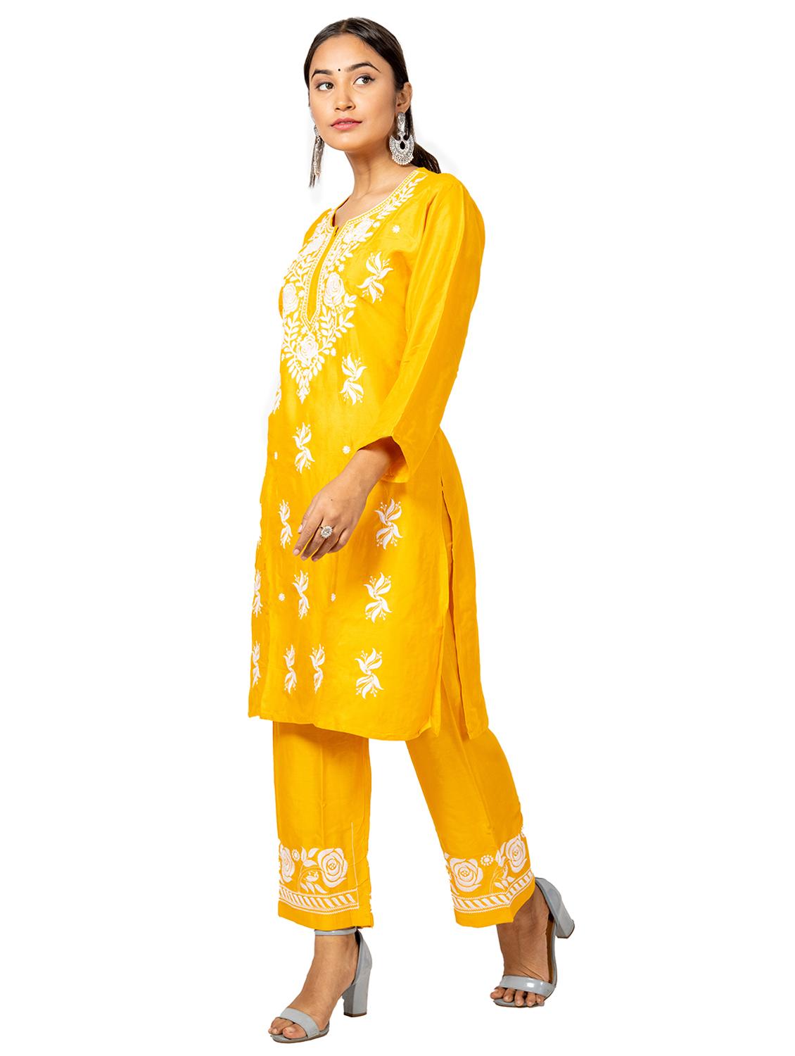 women chikankari work kurta pant set - 21561964 - Standard Image - 2
