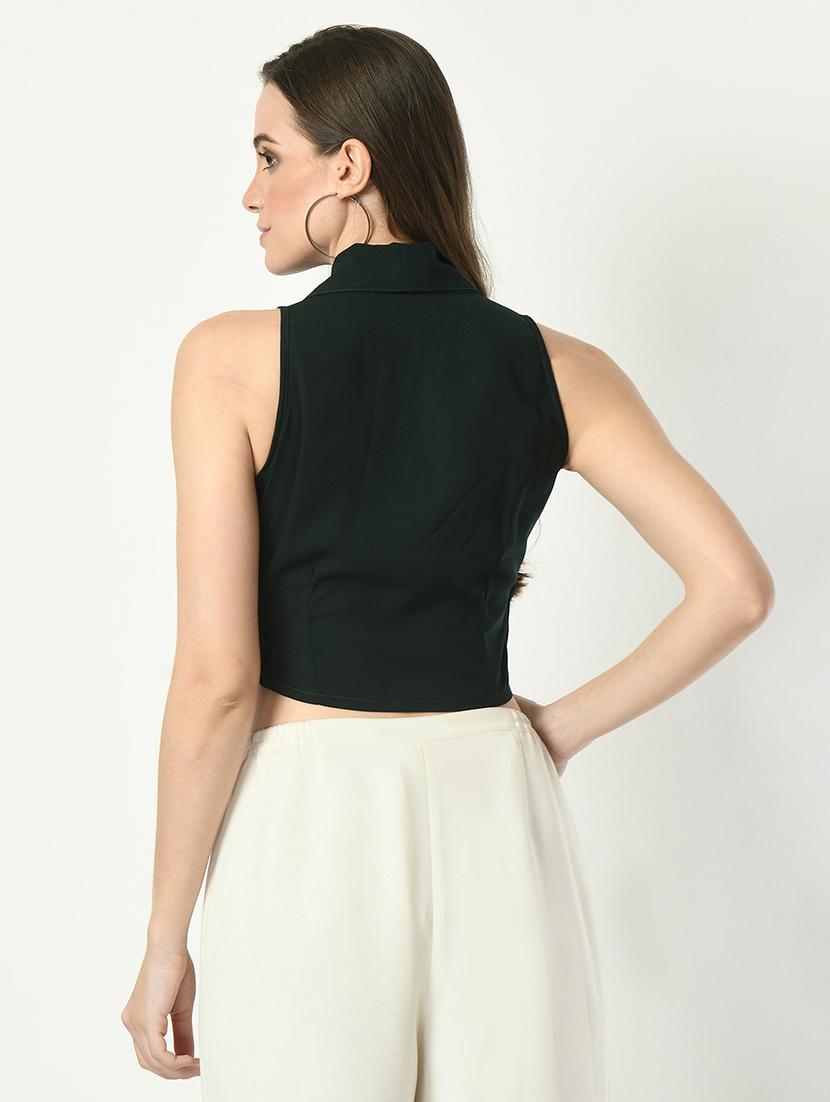 women solid sleeveless crop top - 21569492 - Standard Image - 3