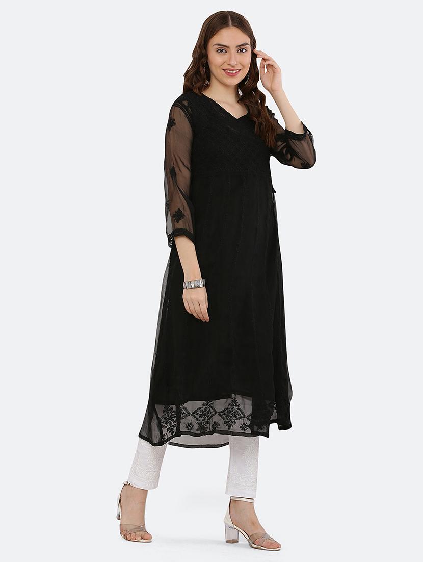 women chikankari overlap neck kurta - 21572106 - Standard Image - 2