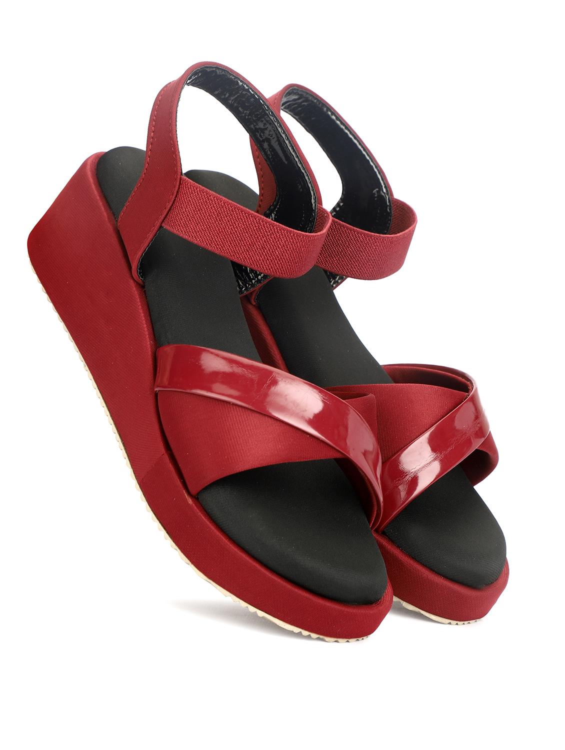 women maroon platforms wedge - 21577304 - Standard Image - 3