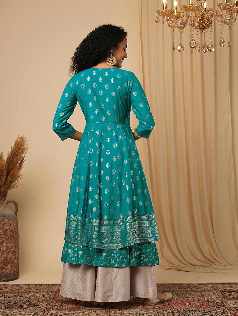 women green ethnic motif printed anarkali kurta - 21579862 - Zoom Image - 2