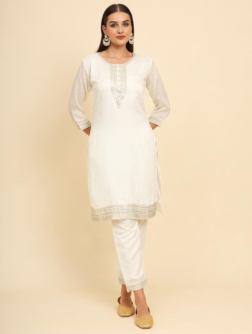 women white round neck suit set - 21583246 - Standard Image - 4