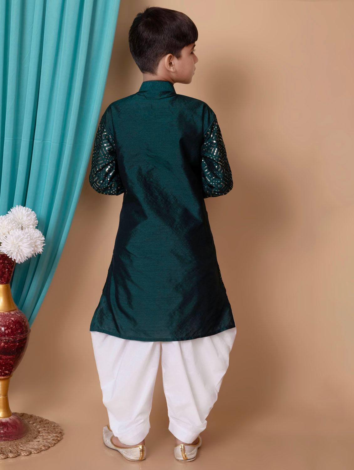 boys embroidered long sleeves dhoti kurta set - 21585500 - Zoom Image - 3