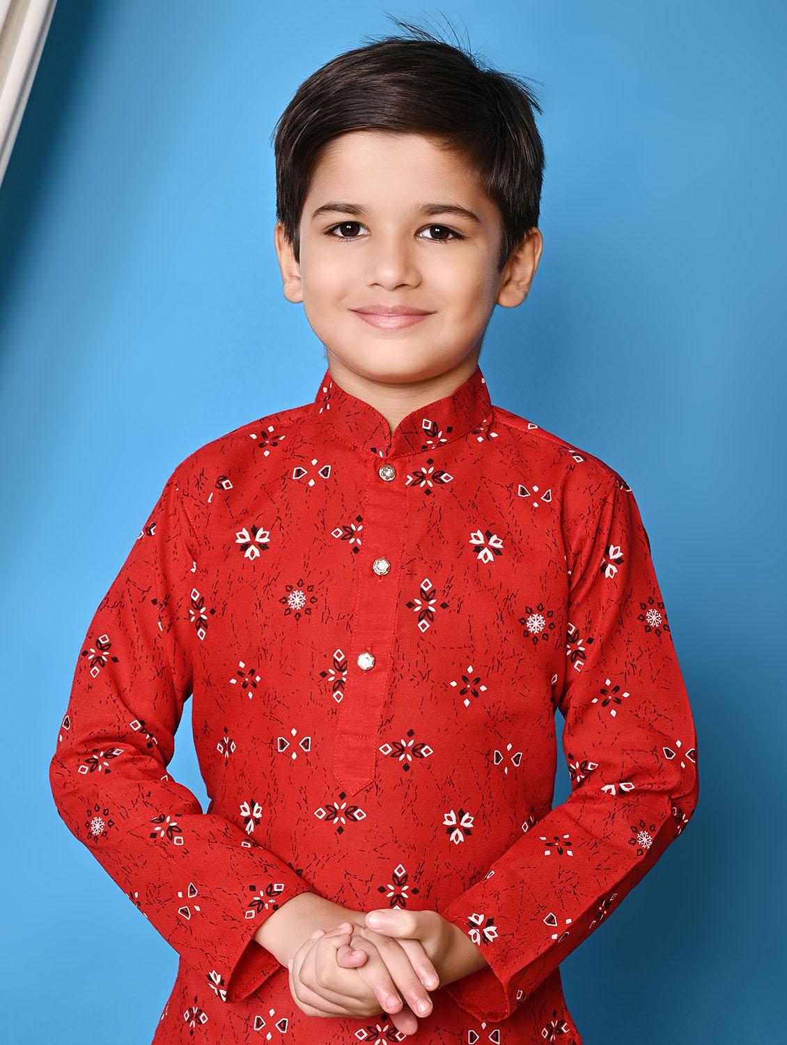 boys printed long long sleeves kurta pant set - 21585516 - Standard Image - 4