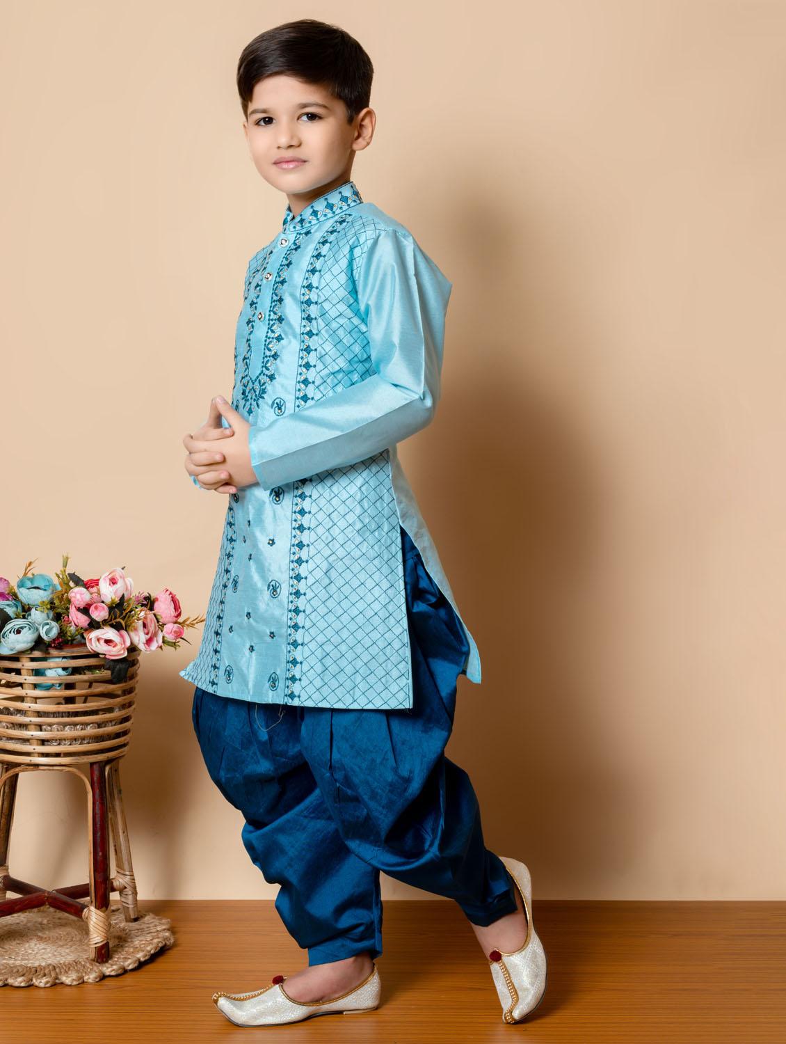 boys embroidered long sleeves dhoti kurta set - 21585575 - Standard Image - 2