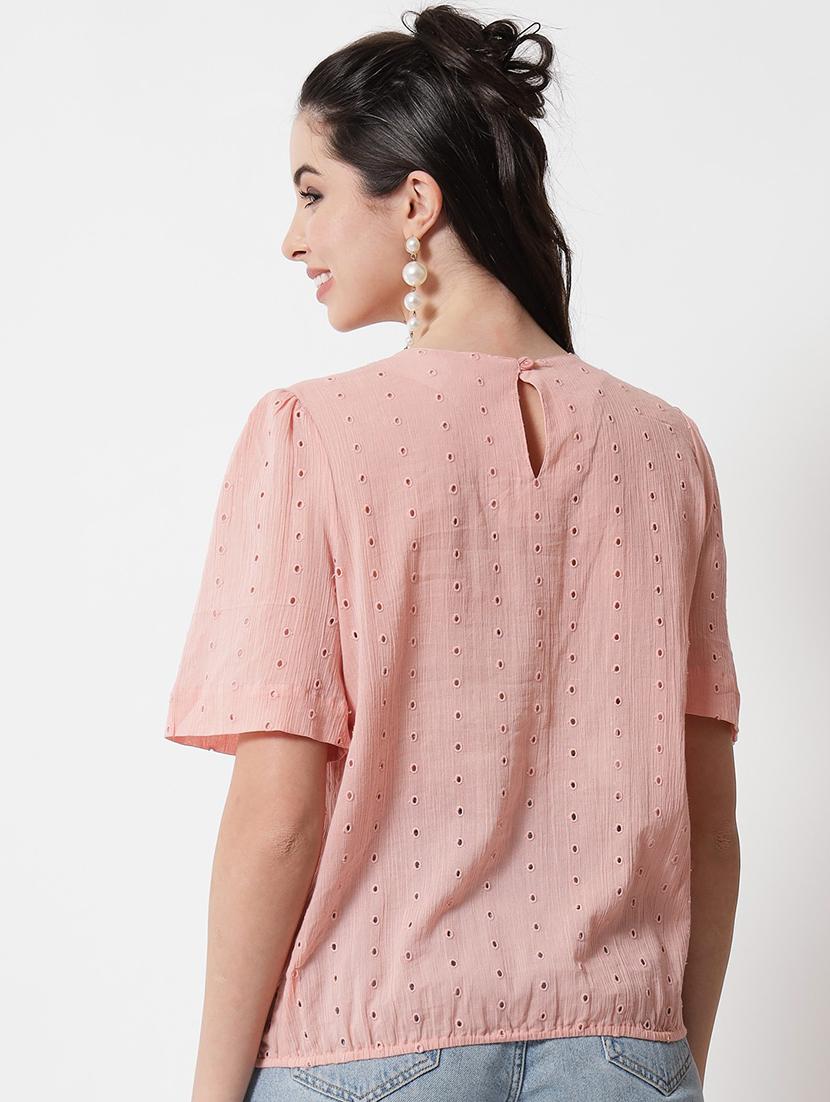 women pink schiffli blouson top - 21599819 - Zoom Image - 4
