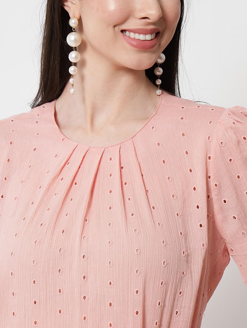 women pink schiffli blouson top - 21599819 - Standard Image - 5