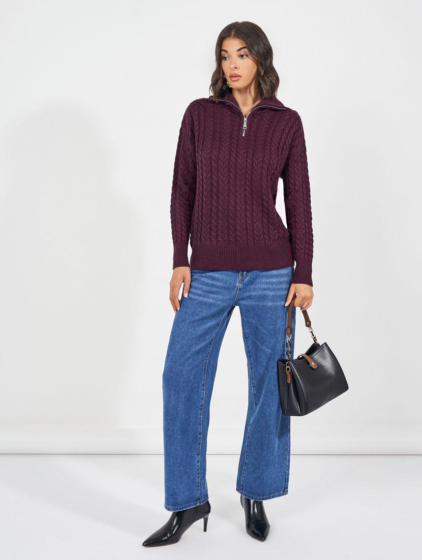 women long sleeves self design pullover - 21632067 - Standard Image - 3