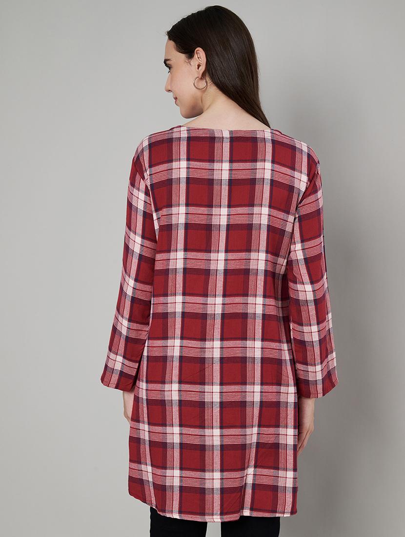 women maroon checks long sleeve shirt top - 21632802 - Standard Image - 2