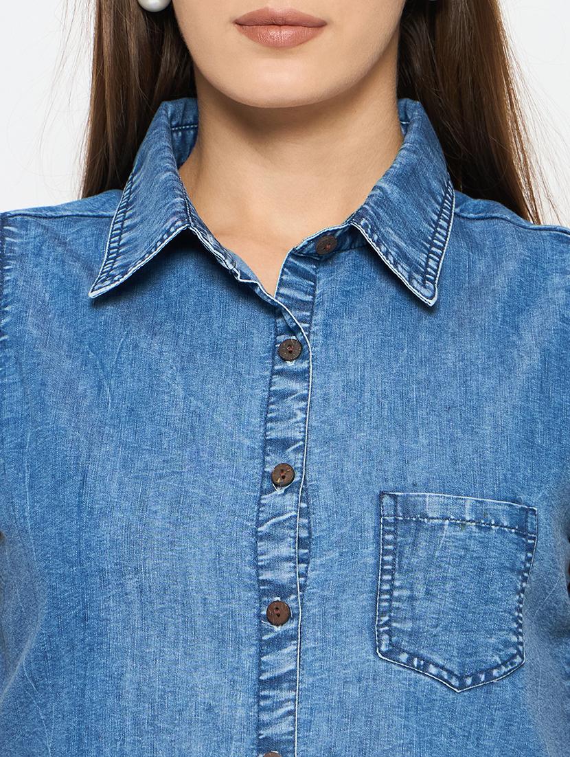 women solid sleeveless denim shirt - 21633525 - Standard Image - 5
