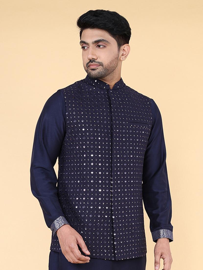 men mandarin neck embroidered nehru jacket - 21638285 - Standard Image - 2