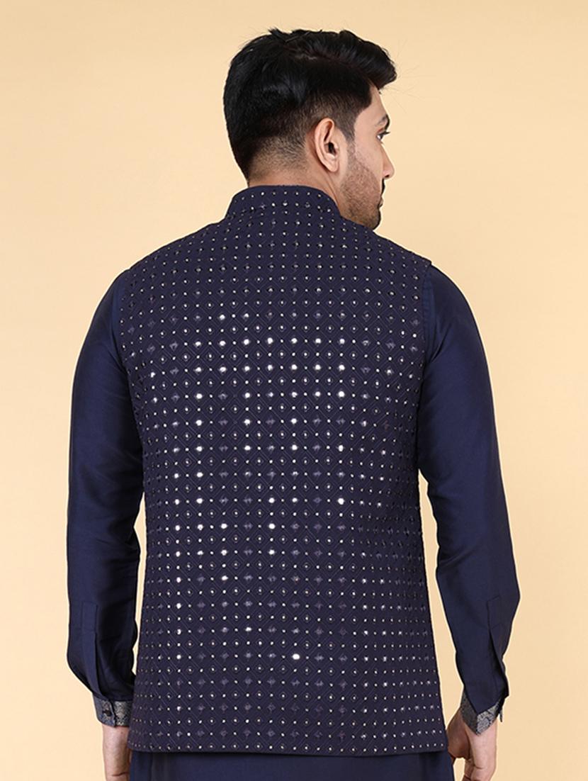 men mandarin neck embroidered nehru jacket - 21638285 - Zoom Image - 3