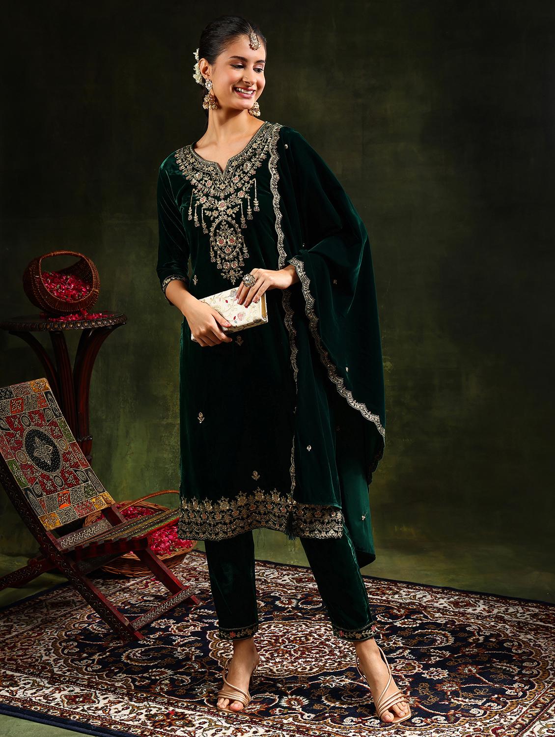 women embroidered three quarter sleeve suit set - 21646849 - Zoom Image - 3
