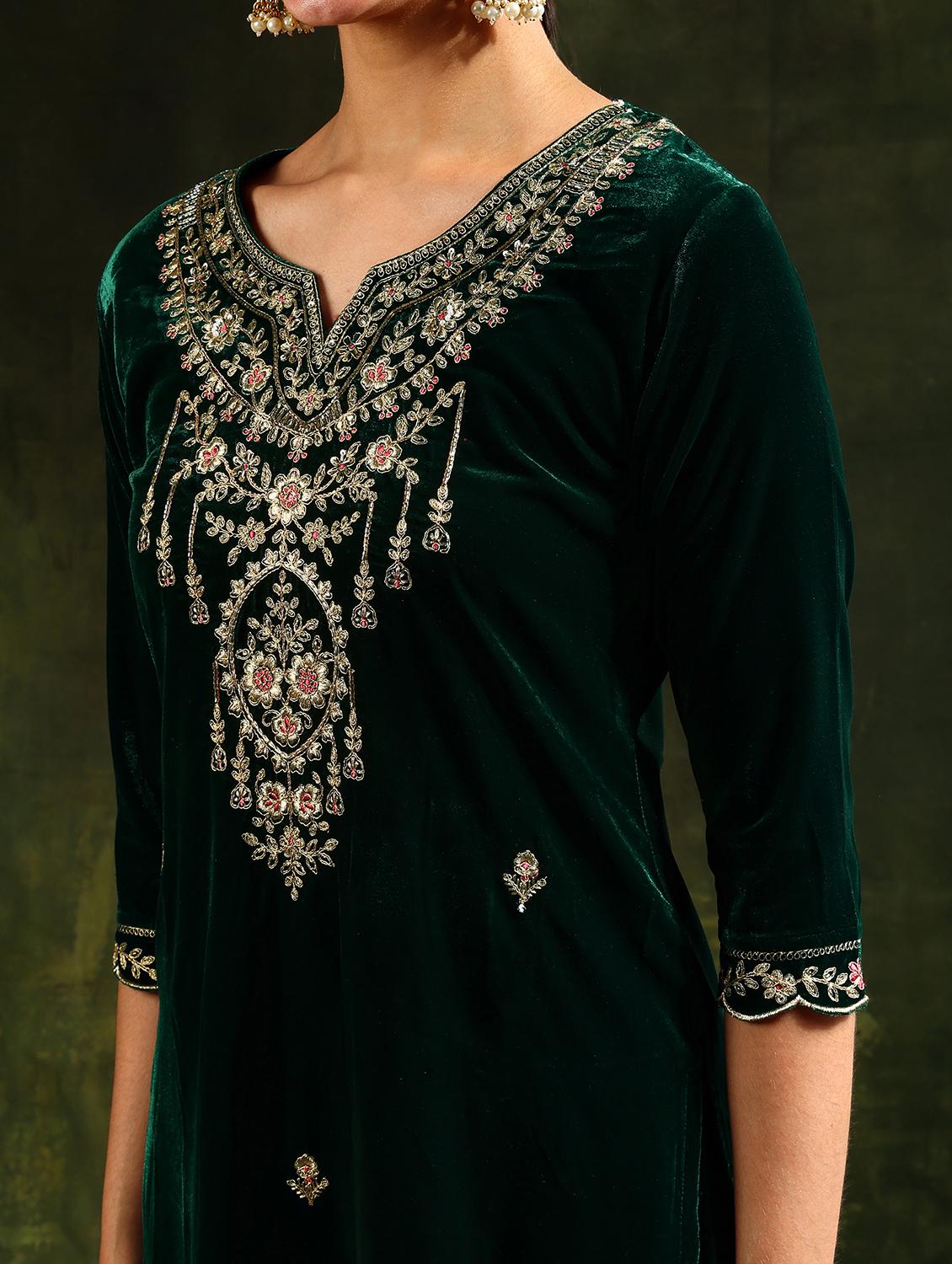 women embroidered three quarter sleeve suit set - 21646849 - Standard Image - 5