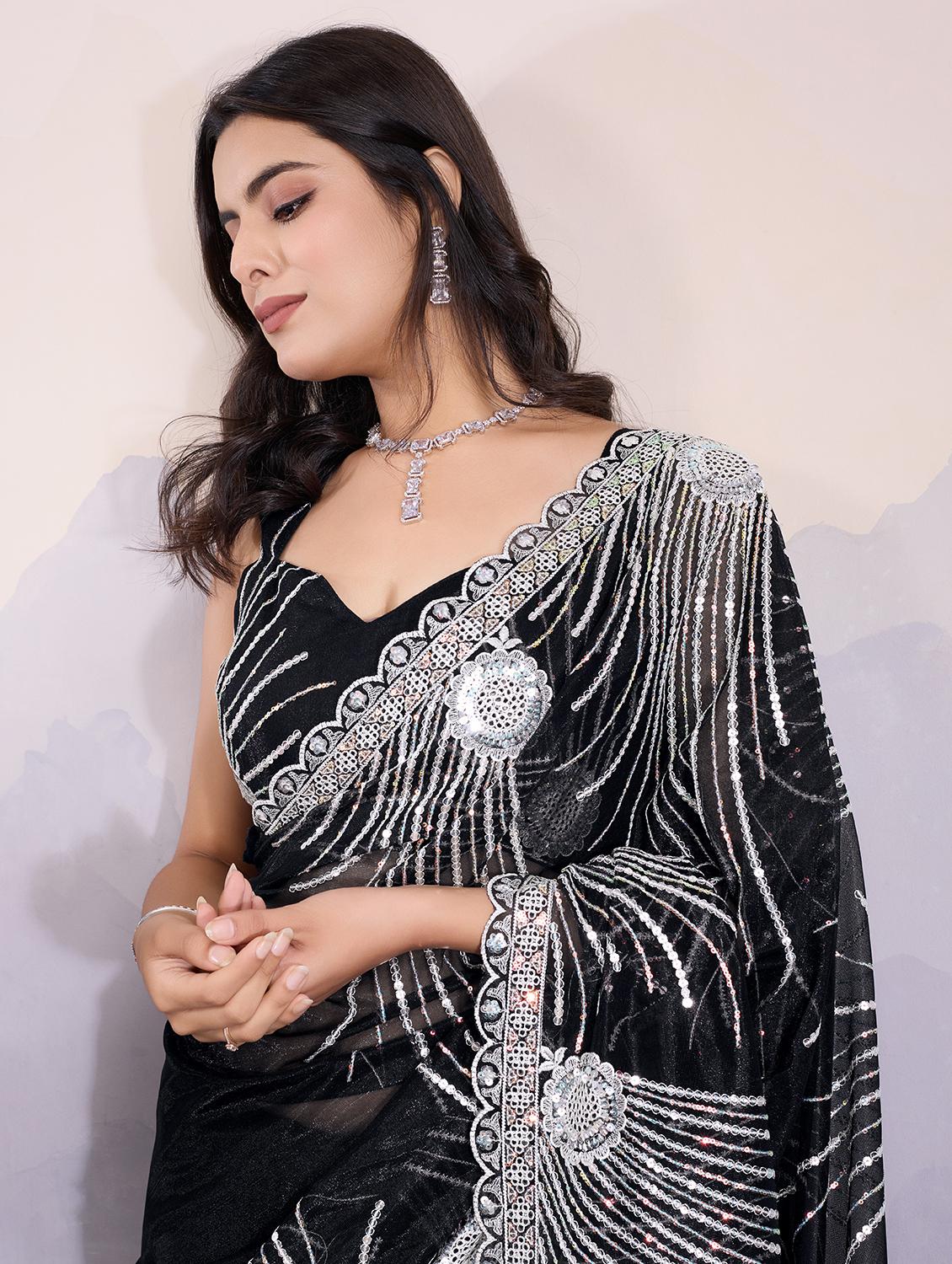 women sequin work embroidered saree with blouse - 21649257 - Zoom Image - 2