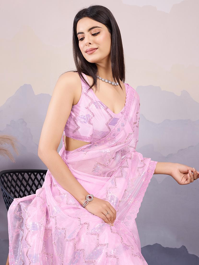 women pink embroidered sequin work saree with blouse - 21649328 - Zoom Image - 2