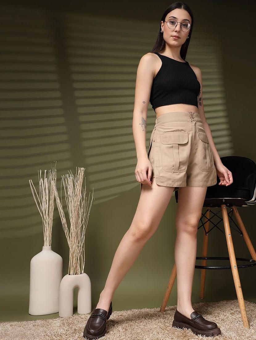 women beige solid tailored shorts - 21659850 - Zoom Image - 4