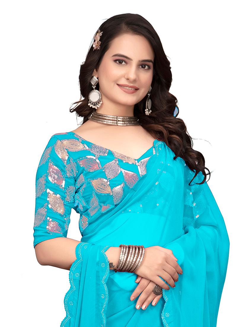 women light blue embellished saree with blouse - 21659982 - Zoom Image - 3