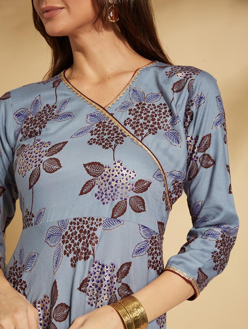grey rayon angrakha kurta - 21661411 - Standard Image - 4
