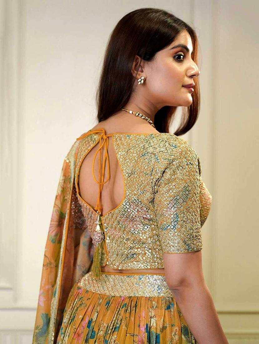 women orange digital print with sequence zari embroidery work lehenga choli - 21663551 - Standard Image - 2