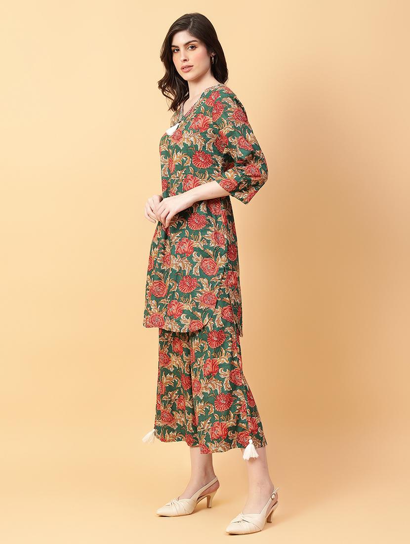 women three quarter sleeve ethnic co-ord set - 21663622 - Standard Image - 3