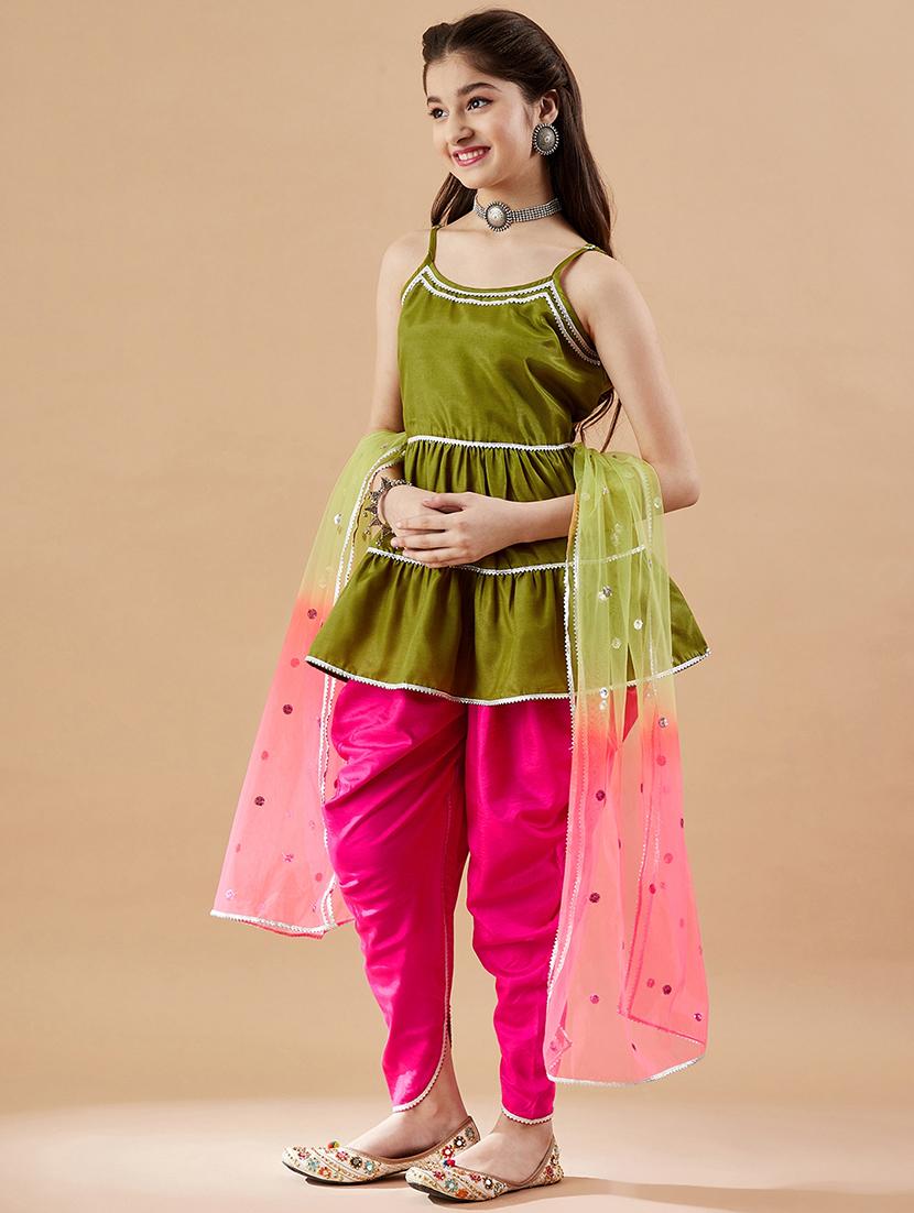 girls gota detailing dhoti kurta suit set - 21716054 - Standard Image - 1