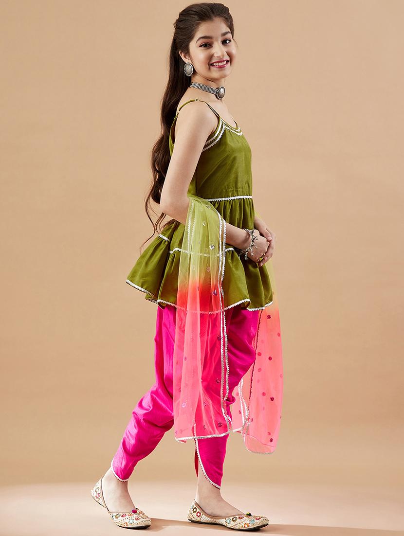 girls gota detailing dhoti kurta suit set - 21716054 - Standard Image - 2